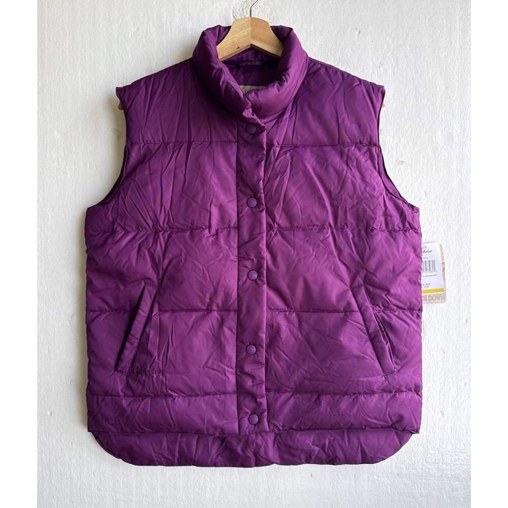 NWT Cabela's Puffer Vest Women’s Med Purple Goose Down Insulated Snap Up Outdoor